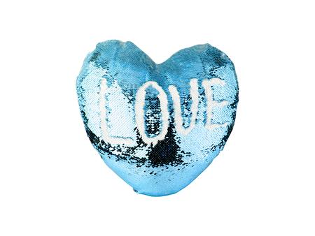 Heart Shaped Sequin Pillow Cover (Light Blue w/ White, 39*44cm)