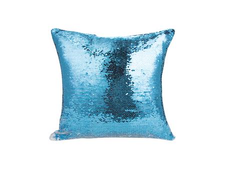 Flip Sequin Pillow Cover (Light Blue w/ White, 40*40cm)