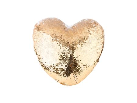 Heart Shaped Sequin Pillow Cover (Gold w/ White, 39*44cm)